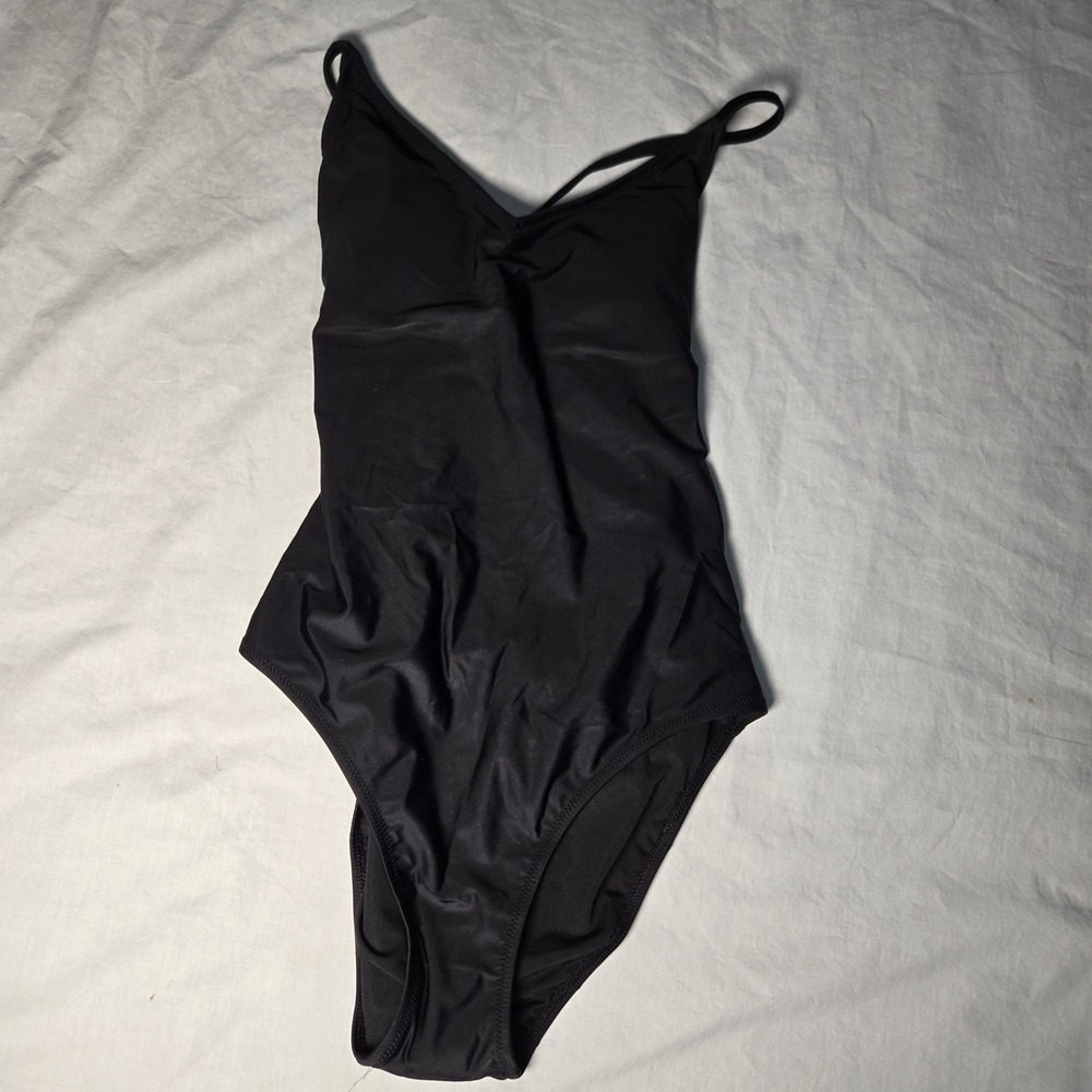Aerie Real Good One Piece Swimsuit Black Lace Up Back UPF 50 Full Coverage S NWT